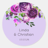 Paarse zomerbruiloft ronde sticker (Voorkant)