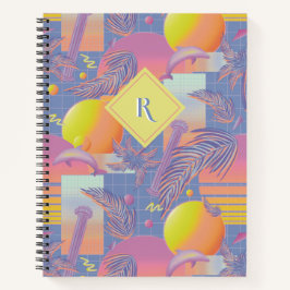 Paarse Zomerse Vaporwave Zonsondergang en Palmbome Notitieboek