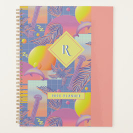 Paarse Zomerse Vaporwave Zonsondergang en Palmbome Planner