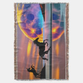 Paarse zon, eenhoorns, volle maan op het strand deken (Voorkant Verticaal)