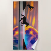 Paarse zon, eenhoorns, volle maan op het strand strandlaken (Voorkant)