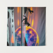 Paarse zon, eenhoorns, volle maan op het strand wandkleed (Voorkant (horizontaal))