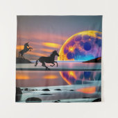 Paarse zon, eenhoorns, volle maan op het strand wandkleed (Voorkant)