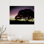 Paarse zon en eikenboom Silhouette Poster (Keuken)