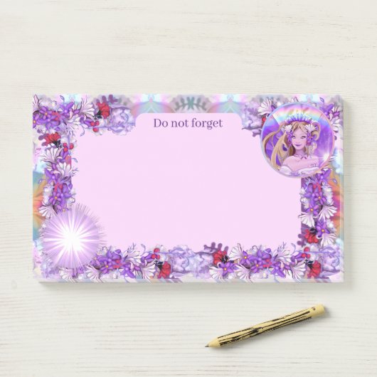 Paarse zon post-it® notes (Op bureau)