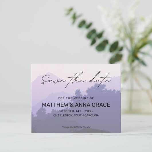 Paarse zondagsreis save the date (Staand voorkant)