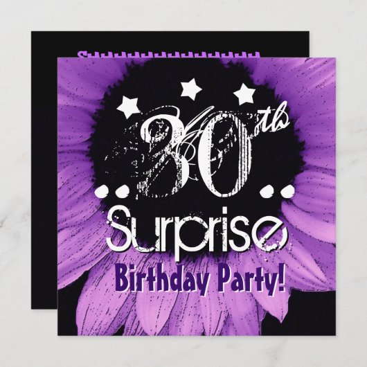 Paarse Zonnebloem 30e Verrassing Verjaardag Sjablo Kaart (Voorkant / Achterkant)