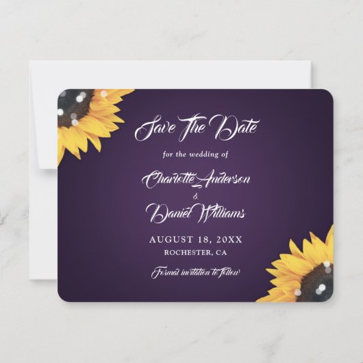 Paarse Zonnebloem 3 foto Bewaar de Datumkaarten Save The Date (Achterkant)