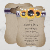Paarse Zonnebloem  Burlap Lace Wedding Kaart (Voorkant / Achterkant)