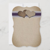 Paarse Zonnebloem  Burlap Lace Wedding Kaart (Achterkant)