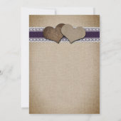 Paarse  Zonnebloem Burlap Wedding Kaart (Achterkant)
