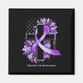 Paarse zonnebloem Christelijk Kruispancreaskanker Magneet (Voorkant)