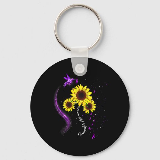 Paarse zonnebloem fibromyalgie bewustzijn sleutelhanger (Voorkant)