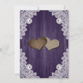 Paarse Zonnebloem Hout Bloemen Lace Wedding Kaart (Achterkant)