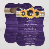 Paarse Zonnebloem Hout Burlap String Lights Weddin Kaart (Voorkant / Achterkant)