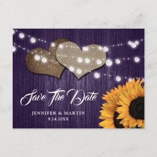 Paarse Zonnebloem Hout Jute Harten Lichtjes Bruilo Briefkaart