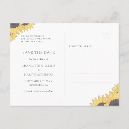 Paarse Zonnebloem Hout Lights Wedding Save The Dat Aankondigingskaart (Achterkant)