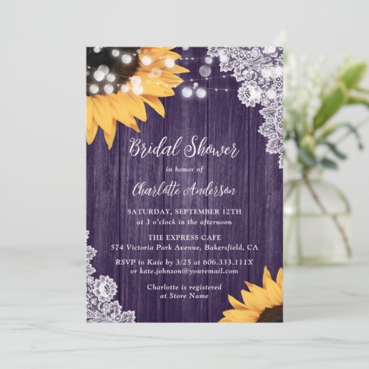 Paarse Zonnebloem Hout String Lights Vrijgezellenf Kaart (Staand voorkant)