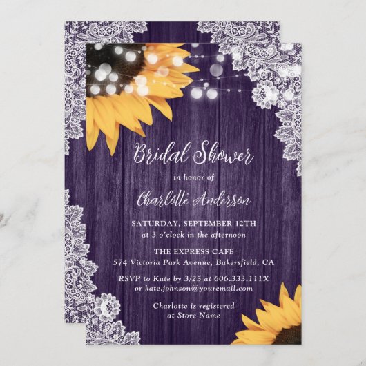 Paarse Zonnebloem Hout String Lights Vrijgezellenf Kaart (Voorkant / Achterkant)