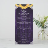 Paarse Zonnebloem Houten Bloemsluiers Bruiloftsmen Menu (Staand voorkant)