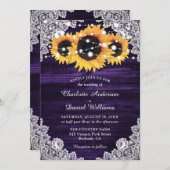 Paarse Zonnebloem Houten Strijklichten Bruiloft Kaart (Voorkant / Achterkant)