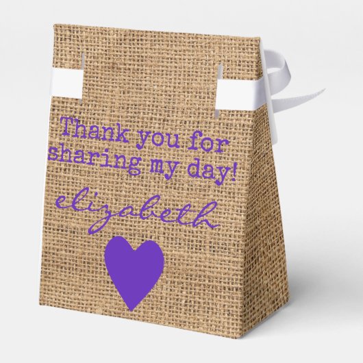 Paarse Zonnebloem Land Burlap Vrijgezellenfeest Bedankdoosjes (Achterkant)