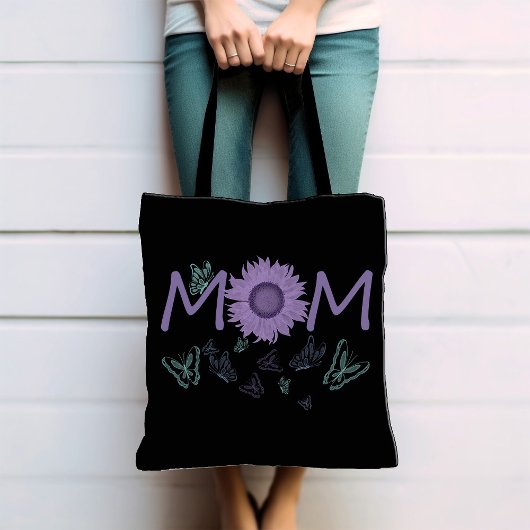 Paarse Zonnebloem MOM | Waterverf Butterflies Tas