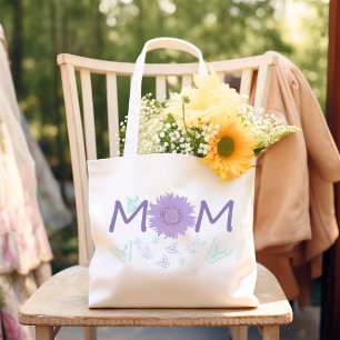 Paarse Zonnebloem MOM   Waterverf vlinders Grote Tote Bag