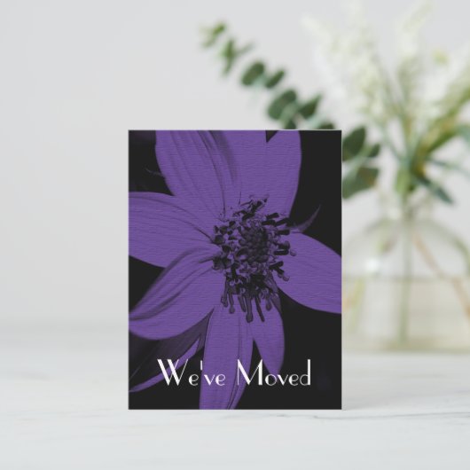 Paarse Zonnebloem Nieuw Adres Floral Art Briefkaar Aankondigingskaart (Staand voorkant)