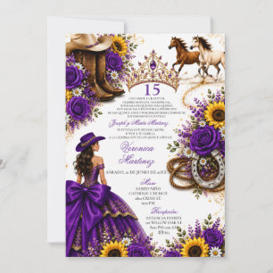 Paarse Zonnebloem Roos Vaquera Quinceañera Kaart