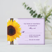 Paarse Zonnebloem Rustic Country Wedding RSVP-kaar RSVP Kaartje (Staand voorkant)