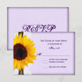 Paarse Zonnebloem Rustic Country Wedding RSVP-kaar RSVP Kaartje (Voorkant / Achterkant)