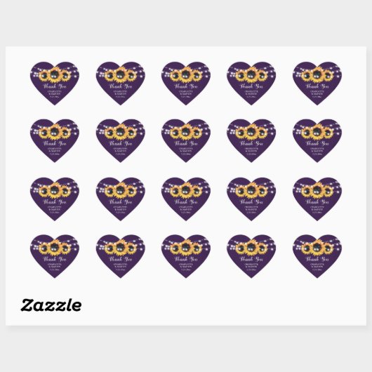 Paarse Zonnebloem Rustieke Country Wedding Dank u Hart Sticker (Vel)