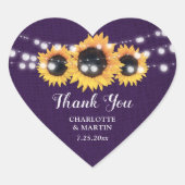 Paarse Zonnebloem Rustieke Country Wedding Dank u Hart Sticker (Voorkant)