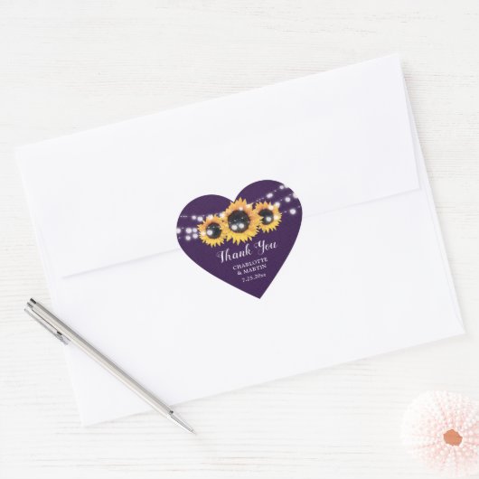 Paarse Zonnebloem Rustieke Country Wedding Dank u Hart Sticker (Envelop)
