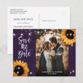 Paarse Zonnebloem sparen de Datum Foto Briefkaart (Voorkant / Achterkant)