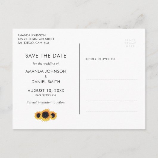 Paarse Zonnebloem sparen de Datum Foto Briefkaart (Achterkant)