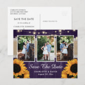 Paarse zonnebloem sparen de Datum Foto Briefkaarte Aankondigingskaart (Voorkant / Achterkant)