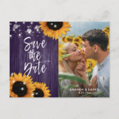 Paarse zonnebloem sparen de Datum Foto Briefkaarte Aankondigingskaart (Voorkant)