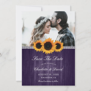 Paarse zonnebloem sparen de Datum Fotokaarten Save The Date