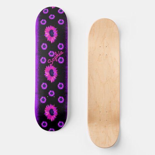 Paarse zonnebloem, speciaal gepersonaliseerd persoonlijk skateboard (Voorkant)