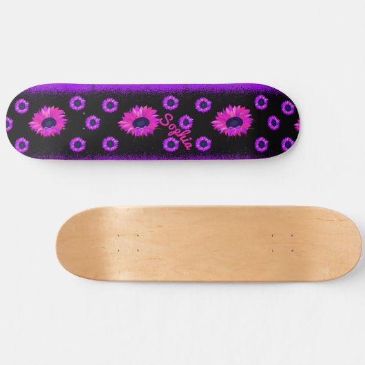Paarse zonnebloem, speciaal gepersonaliseerd persoonlijk skateboard (Horizontaal)