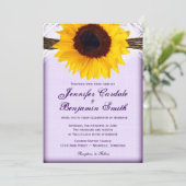 Paarse zonnebloem - trouwe country Wedding Invites Kaart (Staand voorkant)