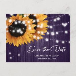 Paarse Zonnebloem Trouwkaart Save The Date Aankondigingskaart