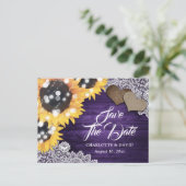 Paarse Zonnebloem Weddenschap bespaart de datum Aankondigingskaart (Staand voorkant)