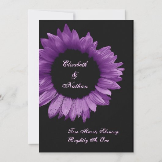 Paarse Zonnebloem Wedding Ver 002 Kaart (Achterkant)