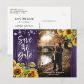 Paarse Zonnebloem Weduwfoto sparen de datum Aankondigingskaart (Voorkant / Achterkant)