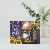 Paarse Zonnebloem Weduwfoto sparen de datum Aankondigingskaart (Staand voorkant)