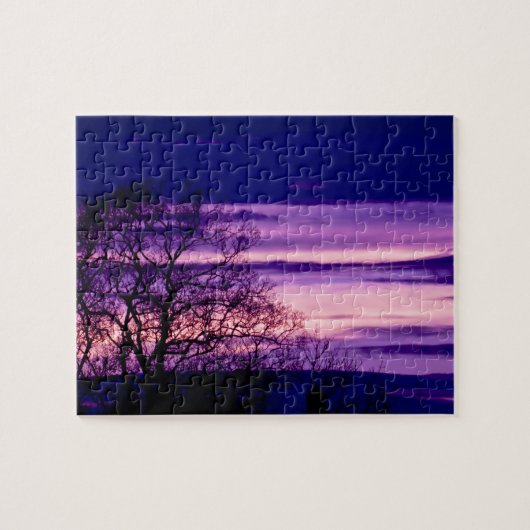 Paarse zonneboom Silhouette jigzaadpuzzel Legpuzzel (Horizontaal)