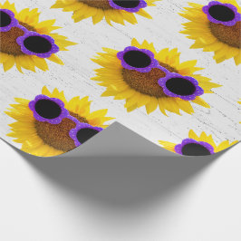 Paarse zonnebril op zonnebloem cadeaupapier